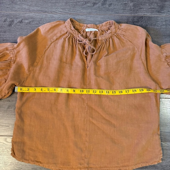 Beaumont‎ Organic Francesca Linen Top In Almond linen blouse balloon sleeves - Picture 9 of 13